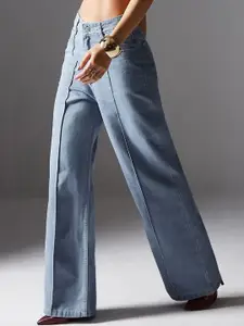 Miss Chase Women Straight Fit High-Rise Heavy Fade Stretchable Jeans