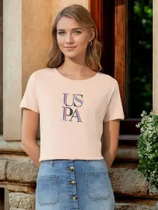 U.S. Polo Assn. Women Typography Printed Round Neck Regular Fit Cotton T-shirt