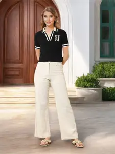 U.S. Polo Assn. Women Typography Printed Polo Collar Regular Fit Cotton T-shirt