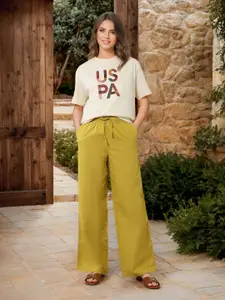 U.S. Polo Assn. Women Typography Printed Round Neck Cotton T-shirt