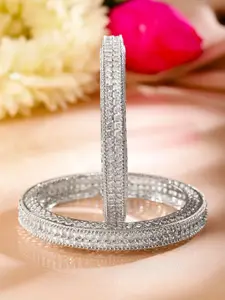 Rubans Set of 2 Rhodium Plated White Cubic Zirconia Studded Luxe Bangles