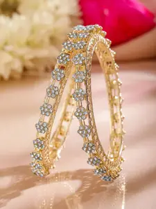 Rubans Set of 2 18K Gold-Plated AD Studded Floral Filigree Bangles