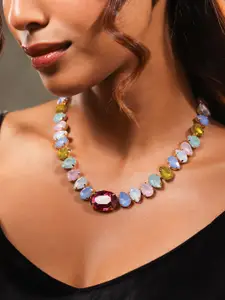 Rubans 18K Gold-Plated Multicolor Crystal Zirconia Statement Necklace for a Glamorous Look