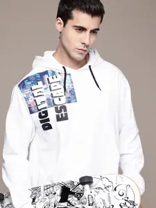 Roadster Men Printed Hooded Pure Cotton Oversized Sweatshirt