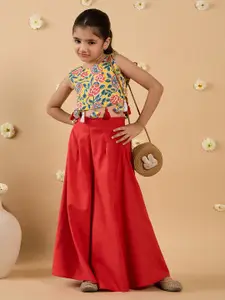 pspeaches Girls Floral Printed Pure Cotton Top With Palazzos