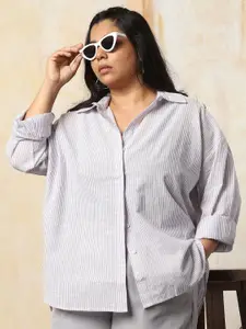 Freeform by High Star Women Oversize Fit Opaque Striped Casual Shirt