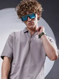 Maniac Men Solid Polo Collar Cotton Oversized T-shirt