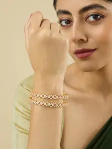 Kushal's Fashion Jewellery Set Of 2 White Gold-Plated Party Zircon Bangles