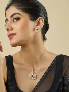 Kushal's Fashion Jewellery Ruby Rhodium Gold-Embellished Bridal Party Zircon Pendant Set