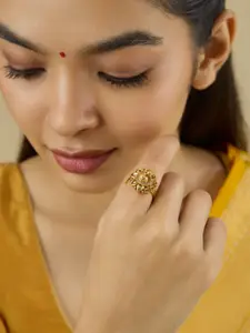 Kushal's Fashion Jewellery White Gold-Plated Ethnic Antique Finger Ring