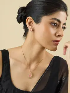 Kushal's Fashion Jewellery Rose Gold-Plated Zircon-Embellished Bridal Pendant & Earrings
