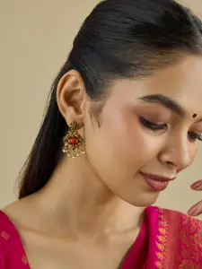 Kushal's Fashion Jewellery Gold-Plated Classic Stone Studded & Beaded Antique DropEarrings