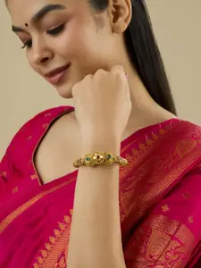 Kushal's Fashion Jewellery Ruby-Green Gold-Plated Ethnic Antique Kada