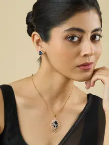 Kushal's Fashion Jewellery Green Rhodium Gold-Embellished Bridal Party Zircon Pendant Set