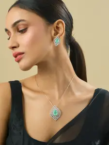 Kushal's Fashion Jewellery Mint Rhodium-Plated Party Zircon Pendant Set