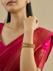 Kushal's Fashion Jewellery Set Of 2 Ruby Gold-Plated Ethnic Antique Bangles