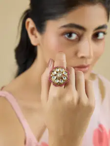 Kushal's Fashion Jewellery Ruby Victorian-Plated Ethnic Kundan Finger Ring