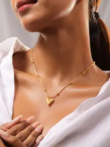 Rubans Voguish 18K Gold-Plated Stainless Steel Tarnish-Free Heart Pendant Necklace Set