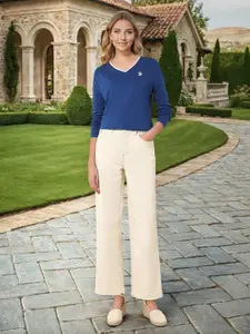 U.S. Polo Assn. Women Solid V-Neck Cotton Oversized T-shirt