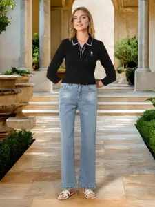 U.S. Polo Assn. Women Women Straight Fit High-Rise Light Fade Stretchable Jeans