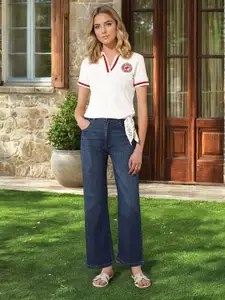 U.S. Polo Assn. Women Cotton Wide Leg High-Rise Light Fade Stretchable Jeans