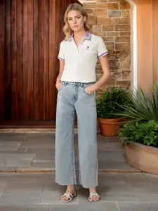 U.S. Polo Assn. Women Regular Fit Solid Polo Collar Cotton T-shirt