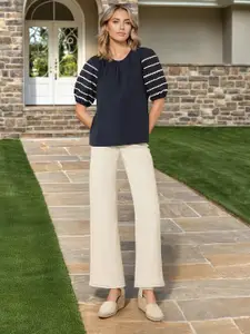 U.S. Polo Assn. Women Round Neck Puff Sleeves Pure Cotton Top