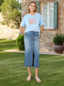 U.S. Polo Assn. Women Graphic Printed Round Neck Cotton Oversized T-shirt