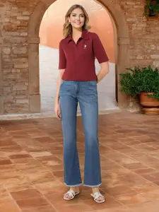 U.S. Polo Assn. Women Regular Fit Solid Polo Collar Cotton T-shirt