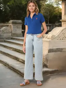 U.S. Polo Assn. Women Regular Fit Solid Polo Collar Cotton T-shirt