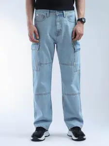 Flying Machine Men Loose Relaxed Fit Light Fade Cargo Jeans