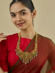 Kushal's Fashion Jewellery Copper Gold-Plated Stone Studded & Beaded Antique Necklace