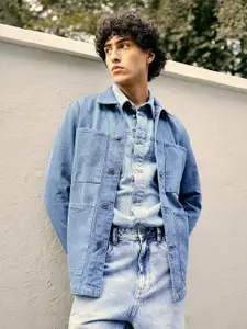 RARE RABBIT Men Washed Denim Jacket with Embroidered