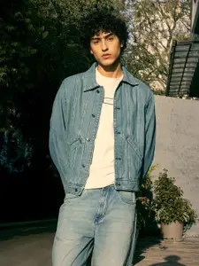 RARE RABBIT Men Denim Jacket with Embroidered