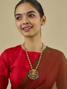 Kushal's Fashion Jewellery Copper Gold-Plated Stone Studded & Beaded Antique Necklace