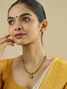Kushal's Fashion Jewellery Copper Gold-Plated Artificial Stones Studded Antique Necklace