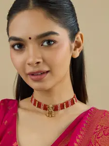 Kushal's Fashion Jewellery Gold-Plated Artificial Stones and Beads Antique Necklace