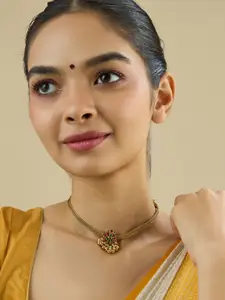 Kushal's Fashion Jewellery Gold-Plated Artificial Stones and Beads Antique Necklace