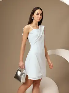 Chemistry Draped Asymmetric Scuba A-Line Dress with Tie Up Detail