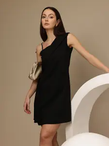 Chemistry Draped Asymmetric Scuba A-Line Dress with Tie Up Detail
