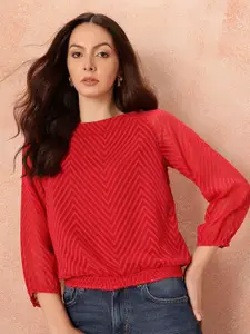 all about you Chevron Pattern Relaxed Fit Puff Sleeve Blouson Top