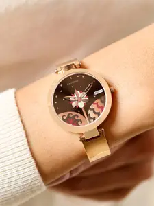 Chumbak Women Bloom Metal Watch Rosegold with Brown Dial 8907605139154