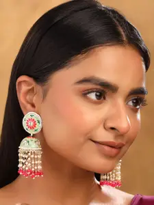 Yellow Chimes Gold-Plated Artificial Stones And Beads Dome Shaped Jhumkas Earrings