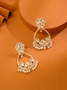 Yellow Chimes Gold-Plated Kundan Pearls Contemporary Drop Earrings