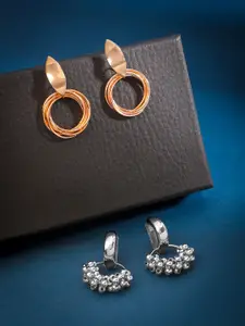 Yellow Chimes Set Of 2 Gold-Plated Circular Shaped Drop Earrings