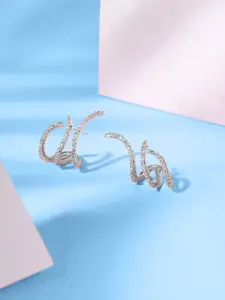 Yellow Chimes Silver-Plated American Diamond Contemporary Studs Earrings