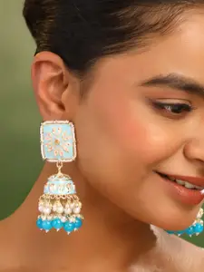 Yellow Chimes Gold-Plated Artificial Stones Contemporary Jhumkas Earrings