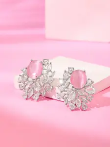 Yellow Chimes Rhodium-Plated Contemporary American Diamond Studded Studs Earrings