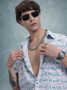 R.Code by The Roadster Life Co. Horizontal Stripes Opaque Printed Casual Shirt