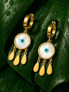 Rubans 18K Gold-Plated Stainless Steel Tarnish-Free Evil Eye Contemporary Drop Earrings